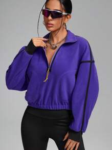 Innovista Sweatshirt de sport ample en polaire pourpre, survêtement, course, sweatshirt court avec boucles à fermeture éclair de couleurs contrastées, tenues de sport de gym quotidiennes, hoodies pour femmes, tenues d'automne pour femmes, sweatshirts d'automne, camping, extérieur, tenue d'automne et d'hiver pour femmes, maillot, vêtements pour temps froid