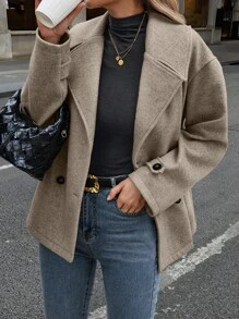 SHEIN LUNE Abrigo informal de mujer de longitud media con cuello de solapa, hombros caídos y diseño holgado, adecuado para otoño/invierno