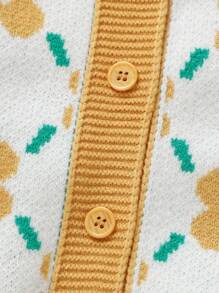 SHEIN Pelele de una pieza de punto jacquard con flores adorables para bebé niña, cuello redondo, manga larga, traje de gateo, dulce y pequeña princesa para uso casual diario - Amarillo - Ver 5
