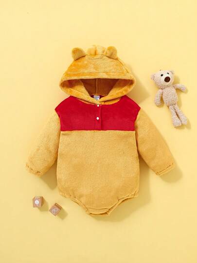 SHEIN Playful Pals Tutina con cappuccio imbottita e termica per bebè maschi per l'inverno