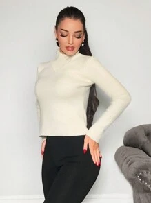 Zolique Women's White Christmas Sweater Long Sleeved High Neck Winter Clothes Knit Pullover Fall Outfit