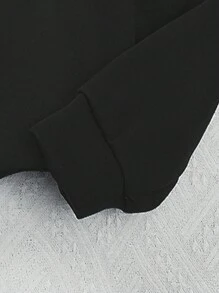 Tween Girl Numeric Print Hooded Long Sleeve Sweatshirt - Black - View 3