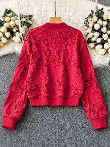 SHEIN LUNE Lace Up Zip Closure Regular Jacket - Red - View 2