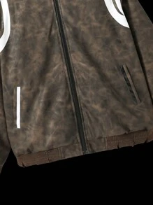 Teenage Boys/Young Men's Fashionable Embossed Ripped Ribbed Minimalist Premium Casual Jacket, Versatile For Autumn & Winter Daily Wear