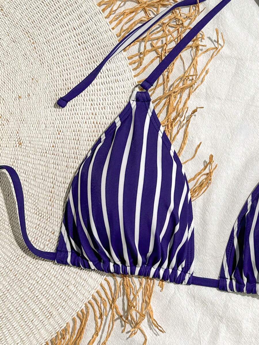 Women's Nautical Vacation Blue & White Striped Print Triangle Cup