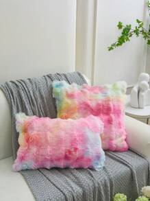 1 Federa per cuscino decorativo in finta pelliccia di coniglio rosa tie-dye, senza imbottitura, in morbido pile floccato moderno con chiusura lampo, per divano e soggiorno