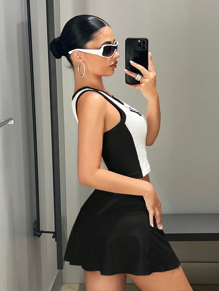 SHEIN ICON 夏季休闲低腰纯色 Y2K 外出半身裙 - 黑色 - 查看 1