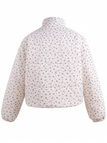 1pc Padded Coat For Teen Girls, Windproof Stand Collar With Bow Decor, Warm And Thick, Winter - Apricot - View 2