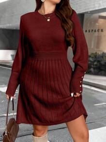 Easura Plus Size Women Elegant Solid Color Umbrella Hem Sweater Dress, For Autumn For New Year Clothes, For Winter Fall Cloth For Women