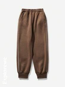 SHEIN 2 Stücke Tween Jungen Zwischengrößen Set mit Buchstaben Muster und Kontrast Farbe, Raglanärmel Jacke und Hose, lässiger Herbstoutfit