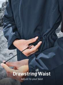 In My Nature 1 件女士纯色前拉链长袖字母印花口袋户外雨衣 - 藏蓝色 - 查看 7