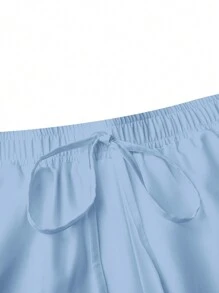 PopScrub 简约彩色贝壳印花 V 领短袖口袋护理制服上衣，带侧开衩和裤子，医疗保健手术套装 - 藍色 - 查看 4