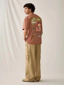 Manfinity VCAY Camiseta de manga corta de punto casual y holgada para hombre - Caqui - Ver 4