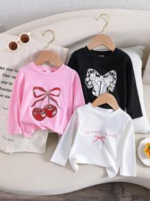 SHEIN 3pcs/Set Cute Print Baby Girls Top + Leggings + Headband Set, Fashionable Casual Outfit Baby Girl Long Sleeve Topslong Sleeve Girl Topsbaby Girl Long Sleeve Top - Baby Pink - View 1