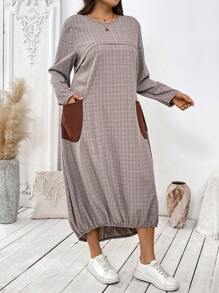 SHEIN LUNE Women's Asymmetrical Hem Plaid Print Christmas Long Dress