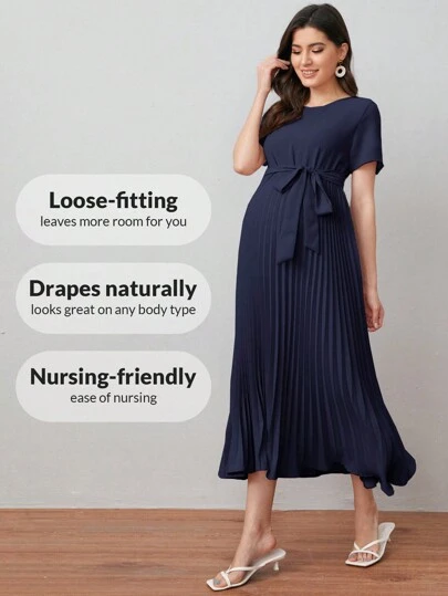 MaterniWear Váy cho con bú xếp ly tự thắt lưng Maternity