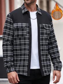 Manfinity Homme 男士格子休闲外套，秋冬款，拼色都市休闲外套，适合朋友、丈夫、男朋友的礼物 - 黑色 - 查看 3