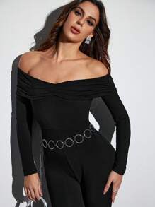 Daniela Ricciardelli Designer Women Solid Off-Shoulder Jumpsuit Outfit, Slim Fit, Casual For Daily Wear, For Party, Holiday, Vacation, Spring, Beach, Festival, Ibiza Fits