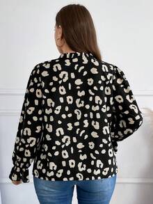 SHEIN Frenchy 大码女式豹纹 V 领喇叭袖优雅衬衫，秋季 - 彩色 - 查看 2