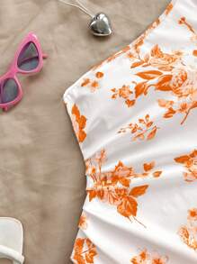 Soleia Váy trễ vai lệch vai họa tiết hoa ngày lễ cho nữ - trái cam - Xem 3