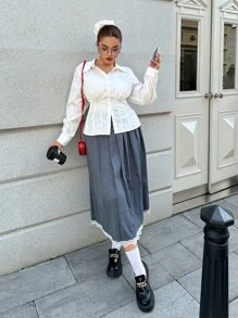 Flirla 加大码白色收腰衬衫，简约时尚，适合通勤女士衬衫 - 白色 - 查看 6