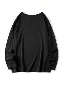 SHEIN LUNE Áo thun cổ tròn tay dài in hình bí ngô Halloween cỡ lớn cho nữ, áo mùa hè thu - màu đen - Xem 2