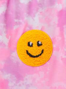 SHEIN 女孩时尚扎染印花面料黄色和紫色可爱笑脸运动裤，适合休闲、度假和百搭日常穿着 - 彩色 - 查看 5