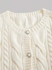 SHEIN MOD 1 szt. Damski jednolity kolor, opadające ramiona, długi rękaw, jednorzędowy, swobodny, gruby lniany kardigan, swetry jesienne, ubrania na zimną pogodę, noworoczny - Beżowy - Zobacz 5