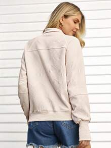 SHEIN LUNE Women's Comfort Polo Collar Metal Zipper Half-Placket Pocket Texture Casual Athletic Home Warm Pullover Sweatshirt For Fall Winter - Apricot - View 2