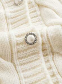 SHEIN MOD 1 szt. Damski jednolity kolor, opadające ramiona, długi rękaw, jednorzędowy, swobodny, gruby lniany kardigan, swetry jesienne, ubrania na zimną pogodę, noworoczny - Beżowy - Zobacz 4