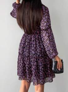 EURMUSE Váy midi tay đèn lồng họa tiết hoa nhỏ giản dị, mùa thu - Nhiều màu - Xem 2