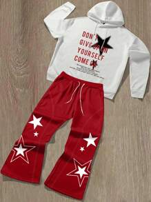 Manfinity Roghcode Men's Hoodie Sweatshirt And Sweatpants With Slogan & Star Print, Casual Set - Multicolor - View 1