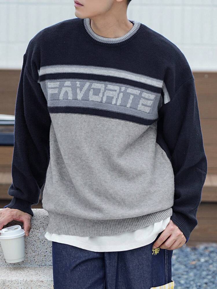 Men's Letter Print Crew Neck Long Sleeve Sweater, Autumn/Winter