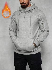 Manfinity Homme 男式纯色前拉链长袖口袋休闲连帽衫上衣 - 灰色 - 查看 3
