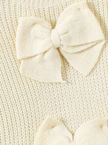 Tween Girl Solid Color Mock Neck Sweater With Bow Decor, For Autumn/Winter - Beige - View 6