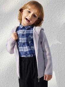 Blossori Youth Boy Solid Color Front Zipper Long Sleeve Minimalist Hoodie