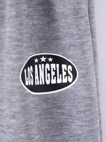 Tween Girls Graphic Letter Print Drawstring Casual Sweatpants - Grey - View 6