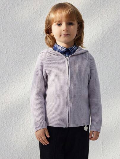 Blossori Youth Boy Solid Color Front Zipper Long Sleeve Minimalist Hoodie