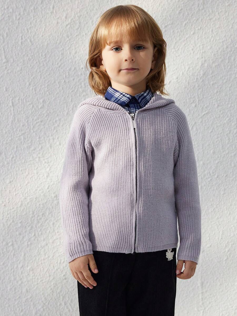 Blossori Youth Boy Solid Color Front Zipper Long Sleeve Minimalist Hoodie