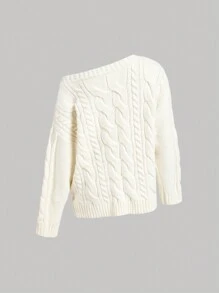 SHEIN MOD 1 szt. Damski jednolity kolor, opadające ramiona, długi rękaw, jednorzędowy, swobodny, gruby lniany kardigan, swetry jesienne, ubrania na zimną pogodę, noworoczny - Beżowy - Zobacz 3