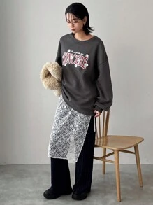 FRIFUL Women's Loose Fit Thermal Lined Printed Crew Neck Sweatshirt Fall,Winter - Grey - View 5