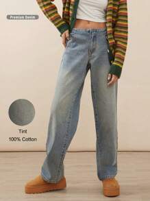 WESTFADE Premium Denim Low Rise 100% Cotton Straight Leg Jeans - Medium Wash - View 8