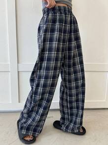 DAZY 1 件女式复古格子图案宽松睡裤、家居服下装