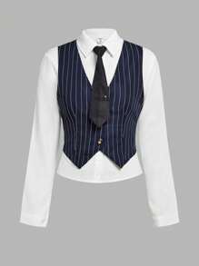 SHEIN Explorewe Teen Girl Preppy Style Casual Elegant Y2K Vest, Blouse, And Pants Set, Fashionable And Versatile, Perfect For Fall And Spring And Winter - Multicolor - View 11