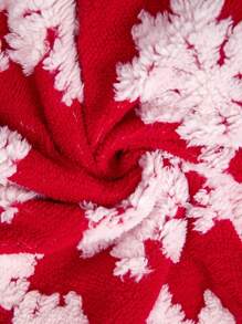 SHEIN LUNE Going Out Tops Christmas Knit Jacquard Snowflake Pattern Soft Turtleneck Warm Fabric T-Shirt, Plus Size Christmas T Shirt Thermal Shirts Fleece Plus Size Fall Clothes - Red and White - View 4