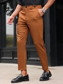 Manfinity Mode Men's Front Button Pocket Casual Business Suit Pants - Coral Orange - View 4