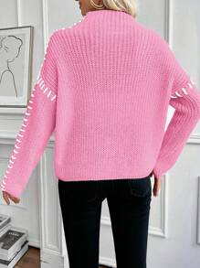 SHEIN LUNE 新款秋冬宽松长袖粉色针织套头衫 - 粉色 - 查看 2