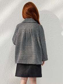 Blossori 年轻女孩法式优雅灰色蝴蝶结领双排扣大衣，秋冬 - 灰色 - 查看 2