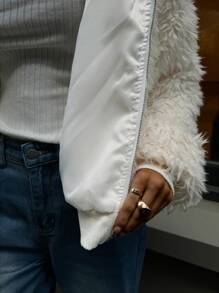 Aloruh Women Casual Chic Hooded Loose Long Sleeve Fluffy Warm Jacket