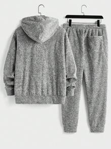 Manfinity VCAY 2 件男士针织宽松落肩连帽休闲外套和裤子套装，适合通勤和日常穿着，适合万圣节